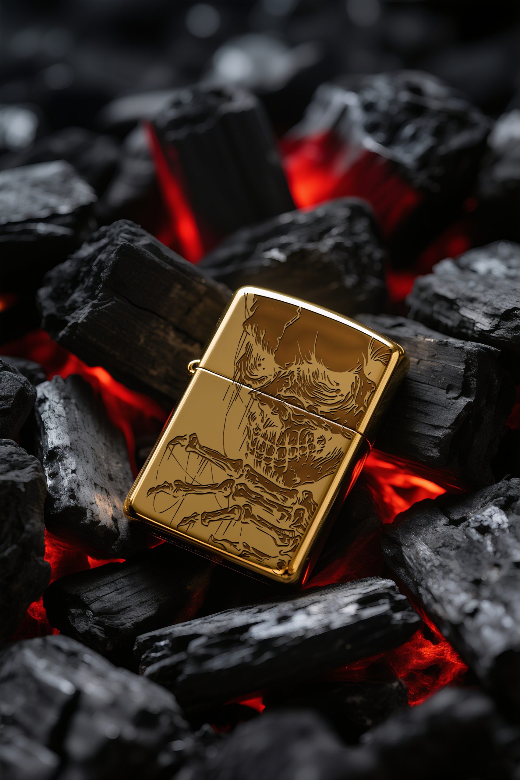 Zippo lighter with a sharp skull design precision-engraved via fiber laser, showcasing the vector artwork's details